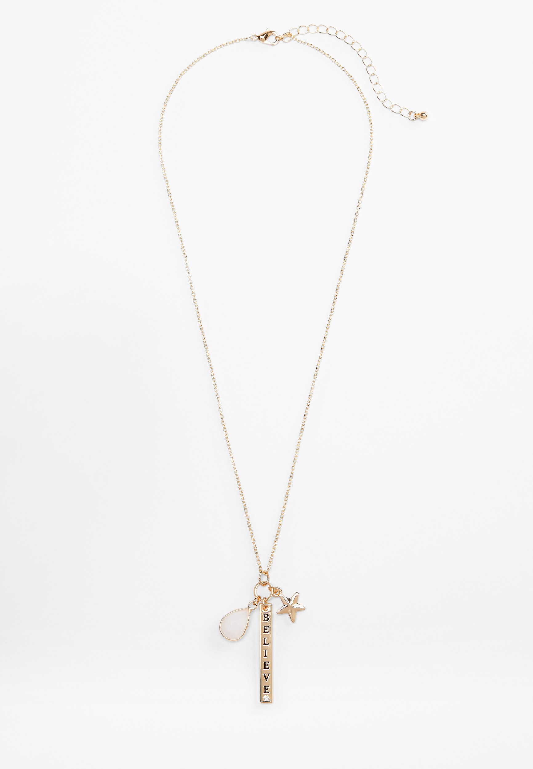 Gold Believe Charm Necklace, GOLD, large