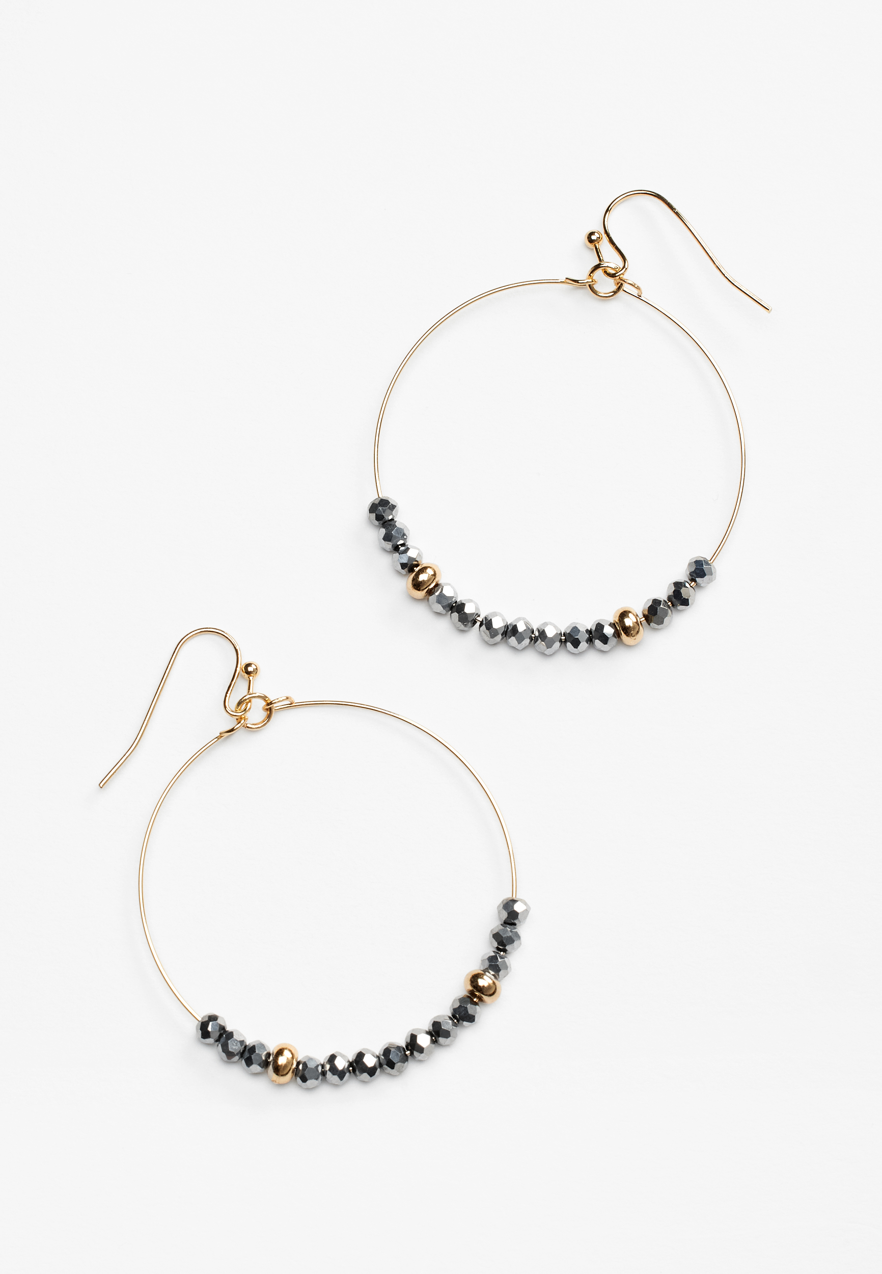 Metallic Silver Beaded Hoop Earrings