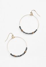 Metallic Silver Beaded Hoop Earrings, SILVER, small