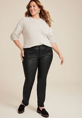 Plus Size edgely&trade; High Rise Black Coated Slim Straight Jean, C106, small