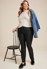 Plus Size edgely&trade; High Rise Black Coated Slim Straight Jean, C106, small