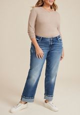 Plus Size edgely&trade; Mid Rise Cuffed Hem Relaxed Straight Jean, DARK SANDBLAST, small