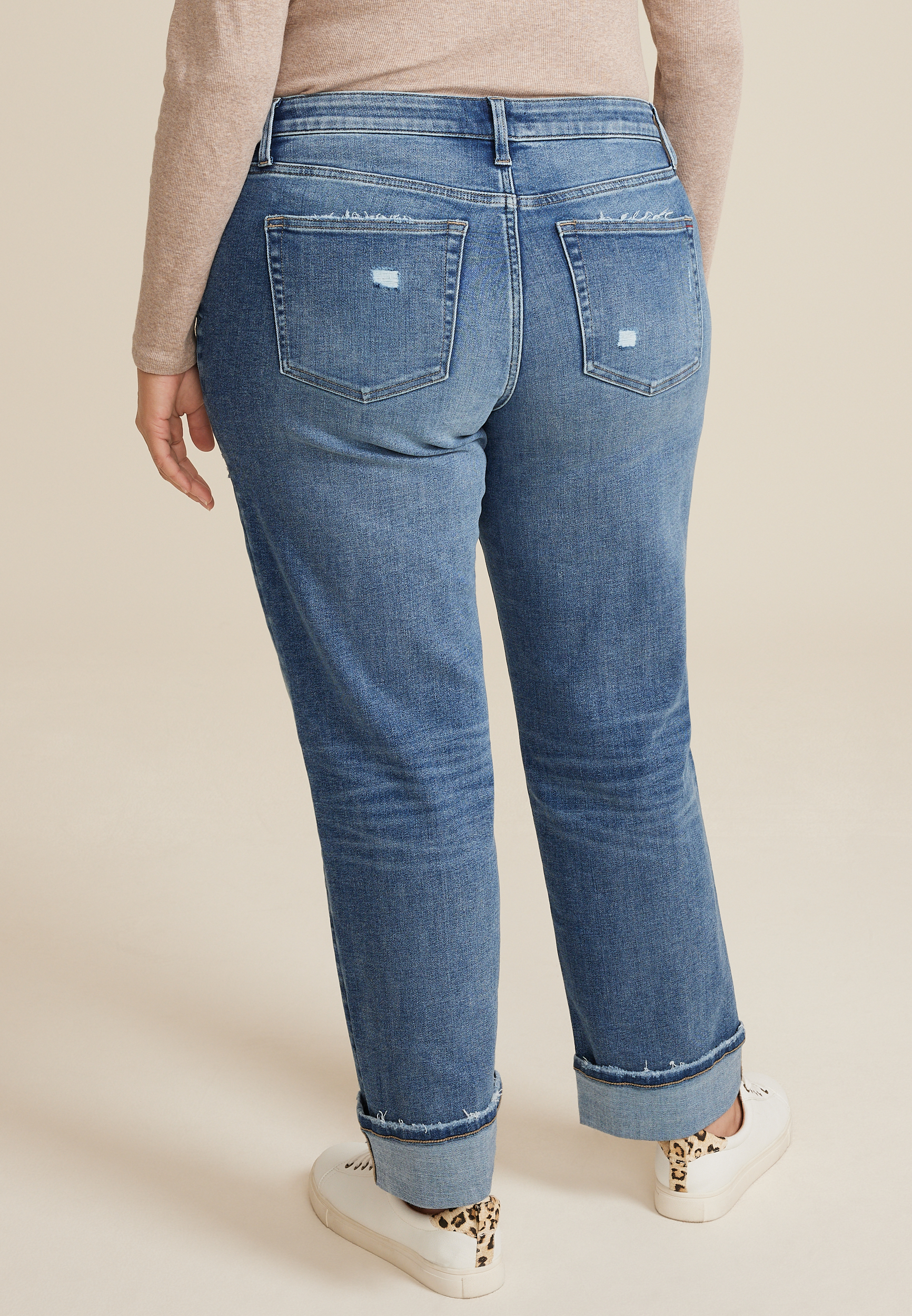 Plus Size edgely&trade; Mid Rise Cuffed Hem Relaxed Straight Jean, DARK SANDBLAST, large