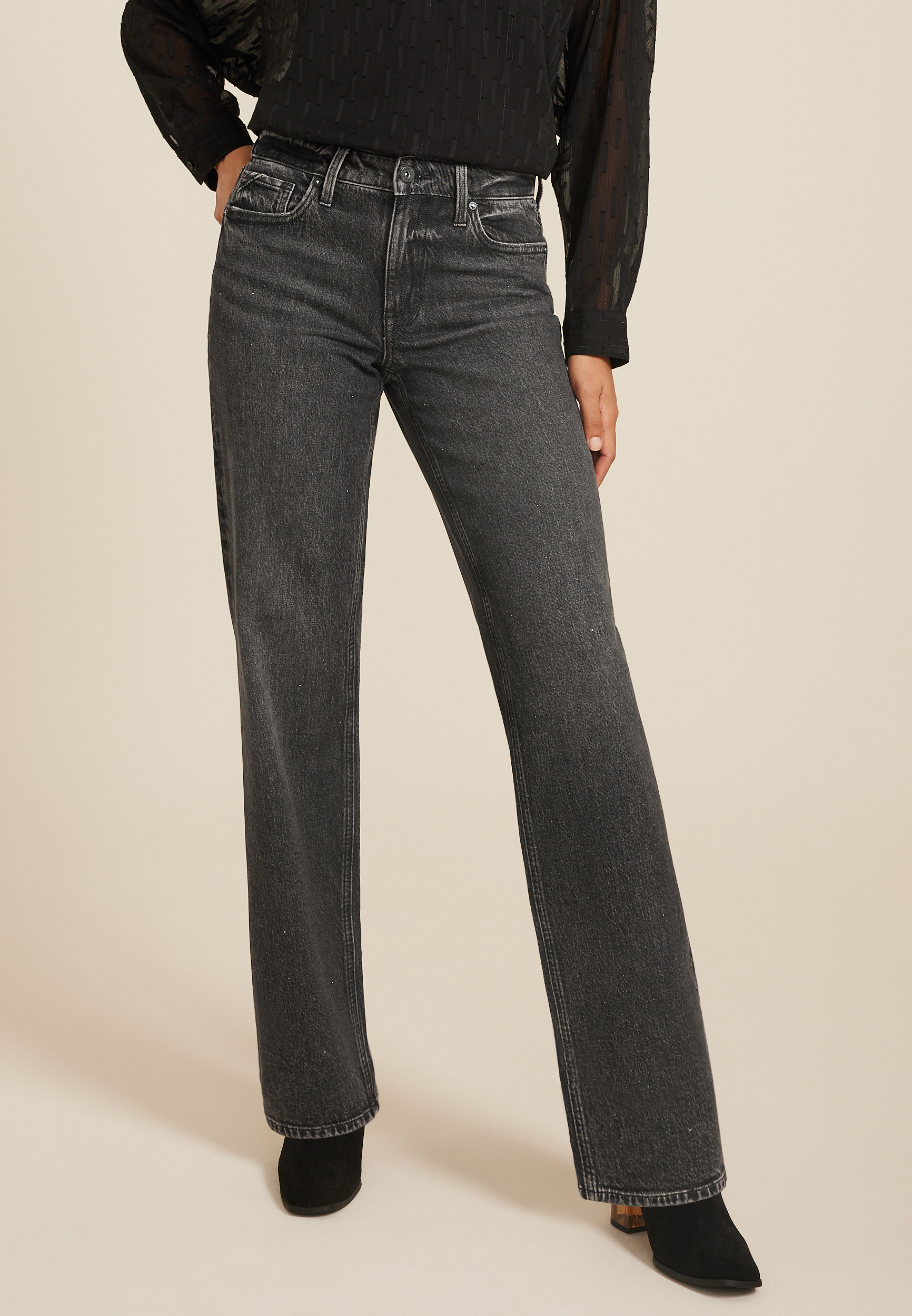 edgely&trade; Black High Rise Sparkle Relaxed Straight Jean, C106, large