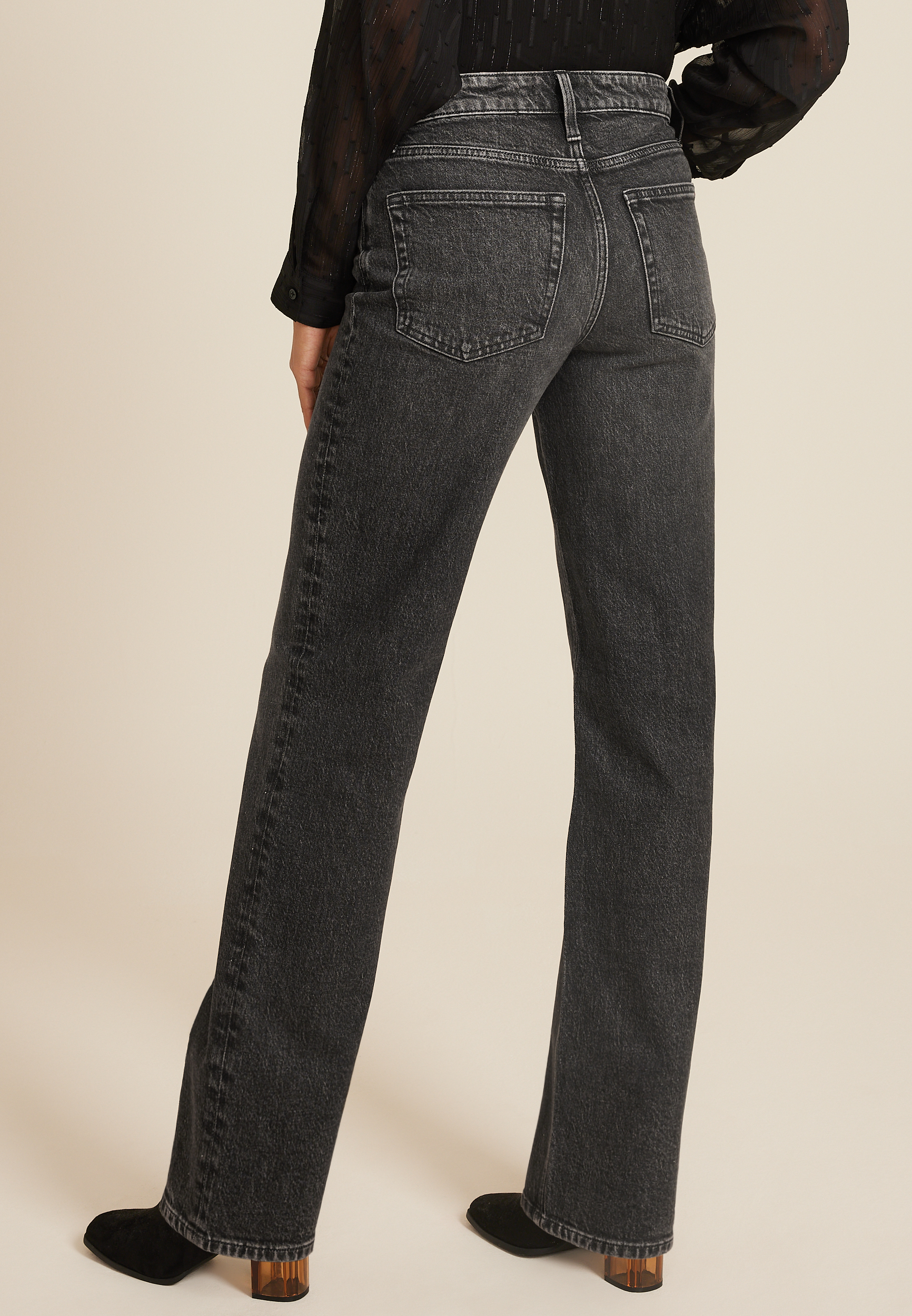 edgely&trade; Black High Rise Sparkle Relaxed Straight Jean, C106, large