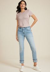 Light High Rise Sparkle Cuff Straight Ankle Jean, , small