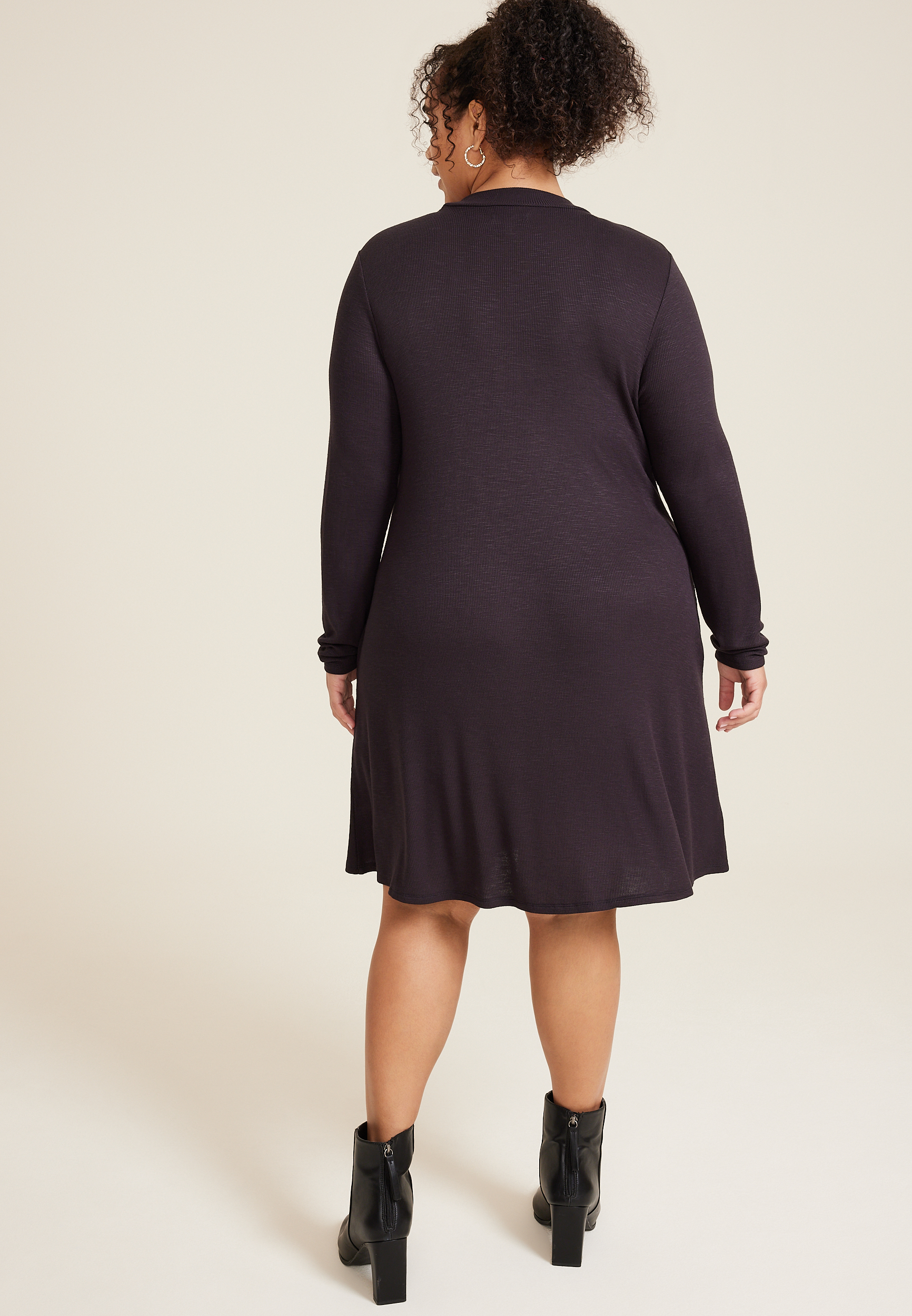 Plus Size 24/7 Mock Neck Long Sleeve Skater Dress, C106, large