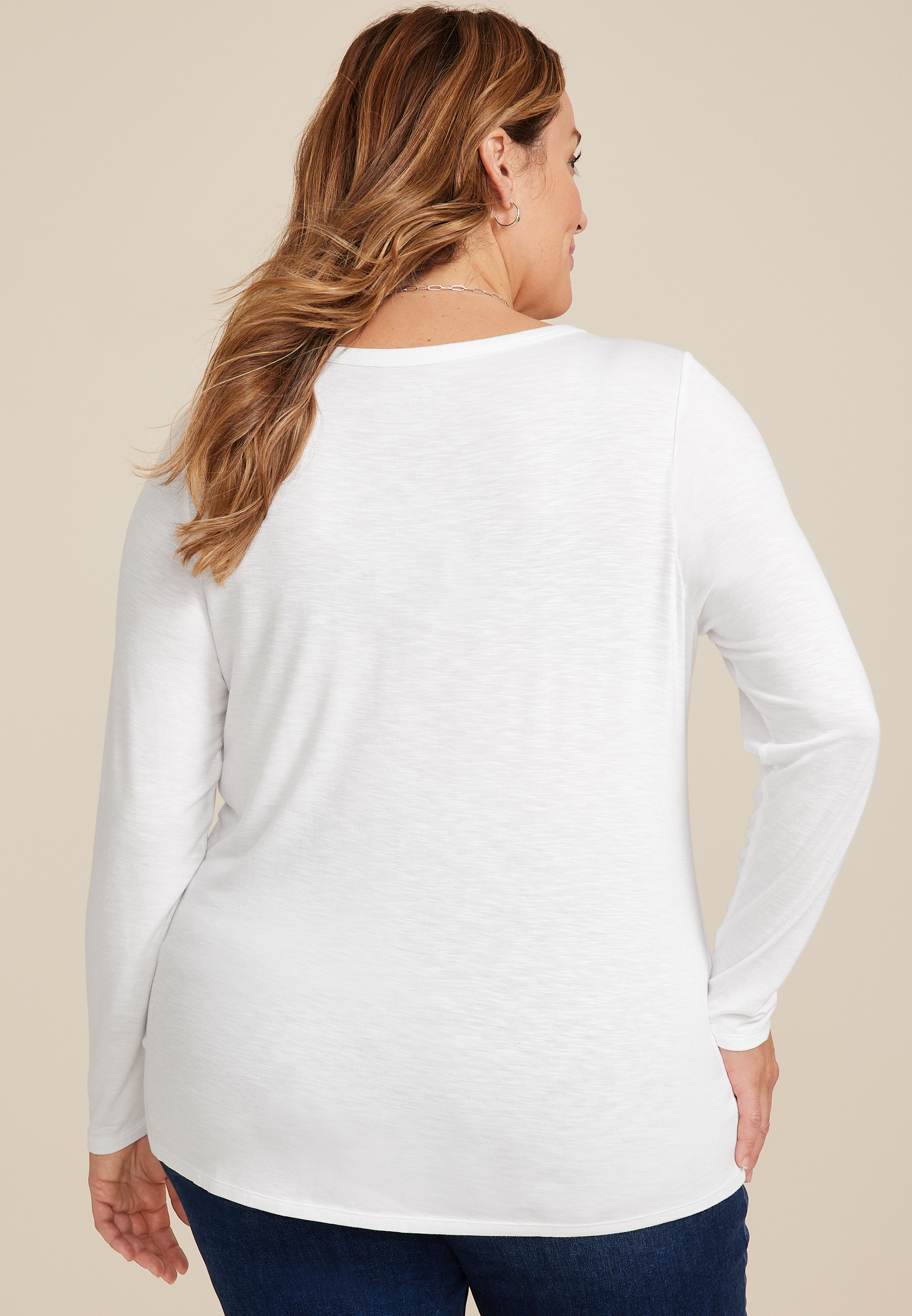 Plus Size 24/7 Kennedy Crew Neck Long Sleeve Tee, WHITE, large