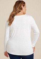 Plus Size 24/7 Kennedy Crew Neck Long Sleeve Tee, WHITE, small