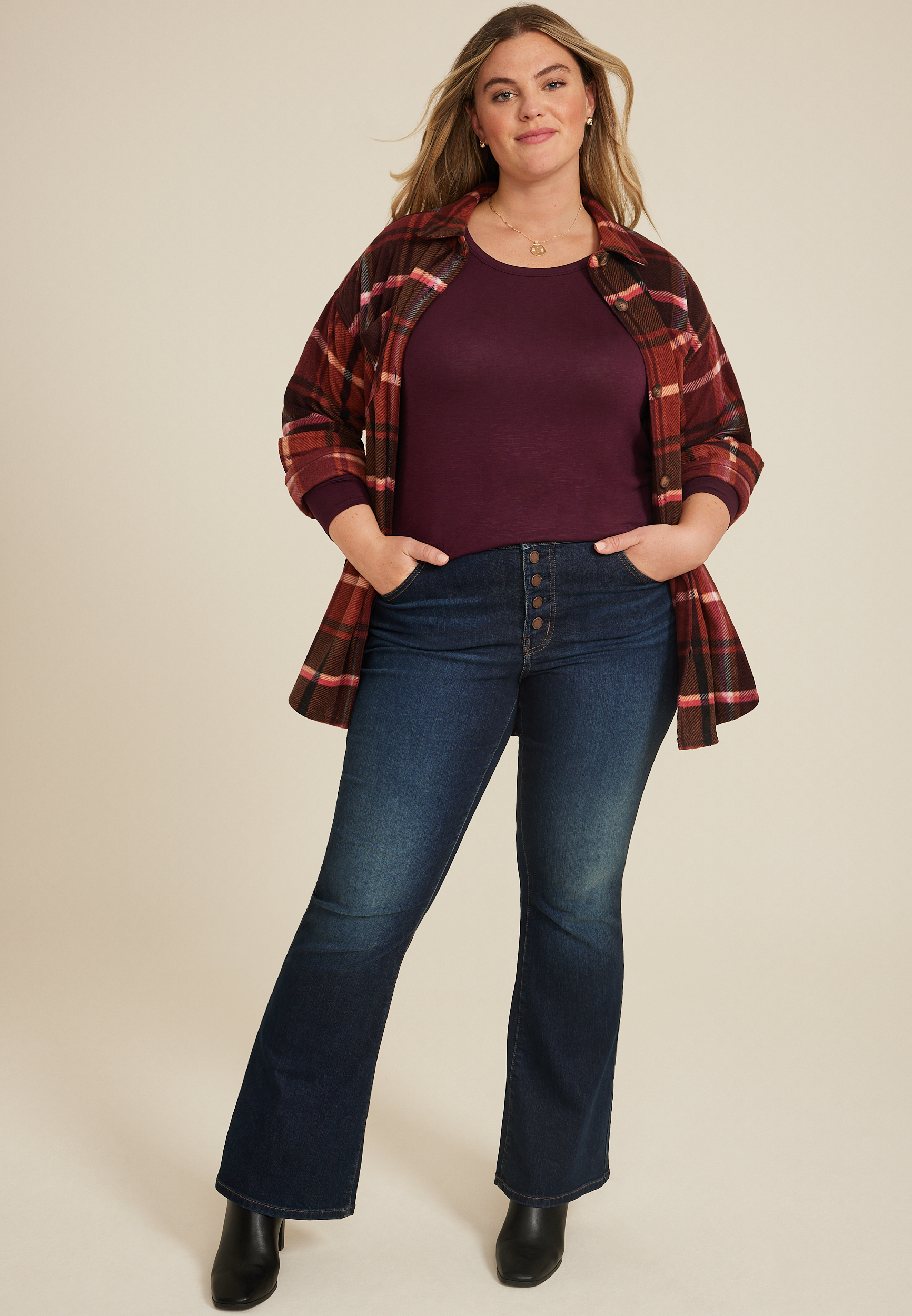 Plus Size 24/7 Kennedy Crew Neck Long Sleeve Tee, C4463, large