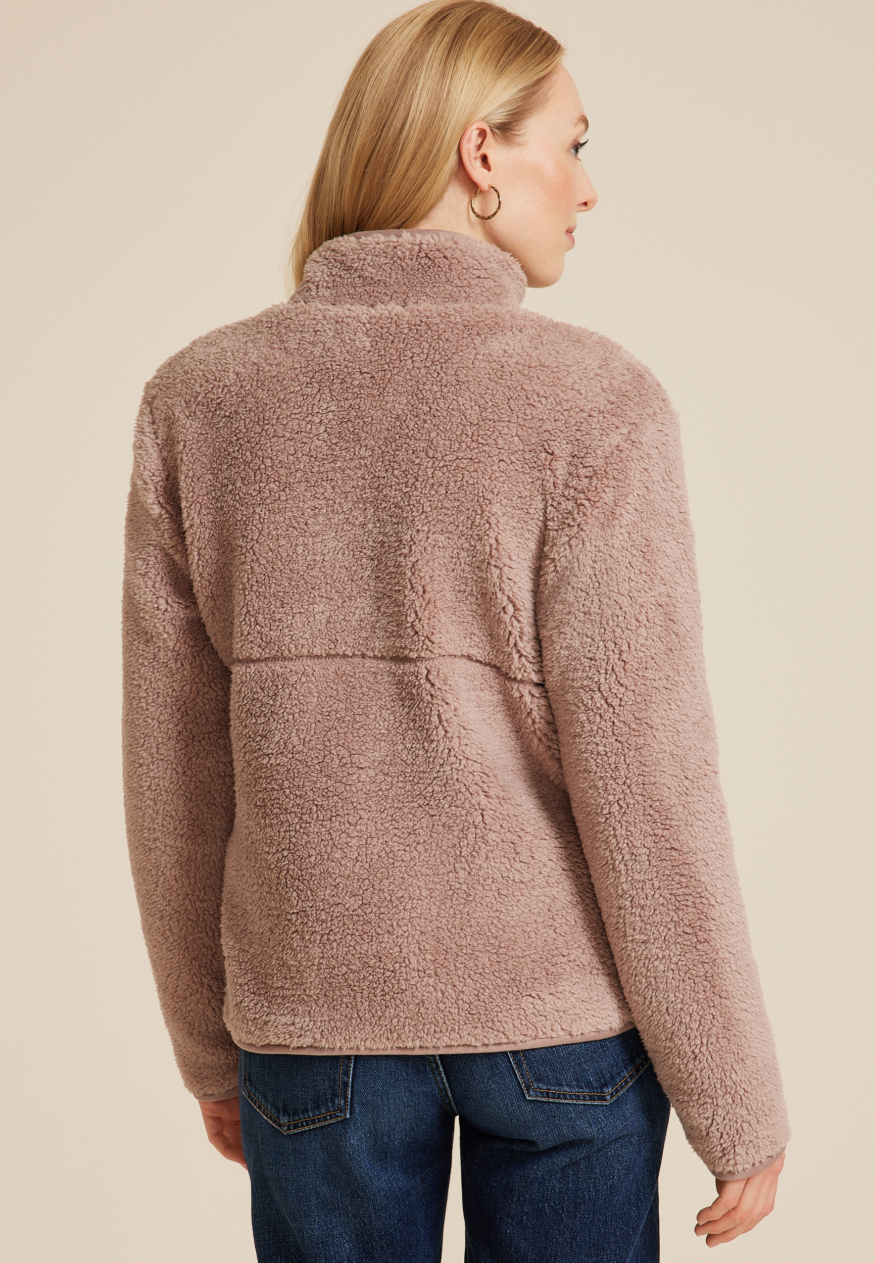 Favorite Sherpa Zip Up Jacket, TAUPE LATTE, large