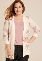 Plus Size Heart Open Front Pocket Cardigan, C3986, small
