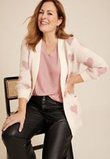 Plus Size Heart Open Front Pocket Cardigan, C3986, small