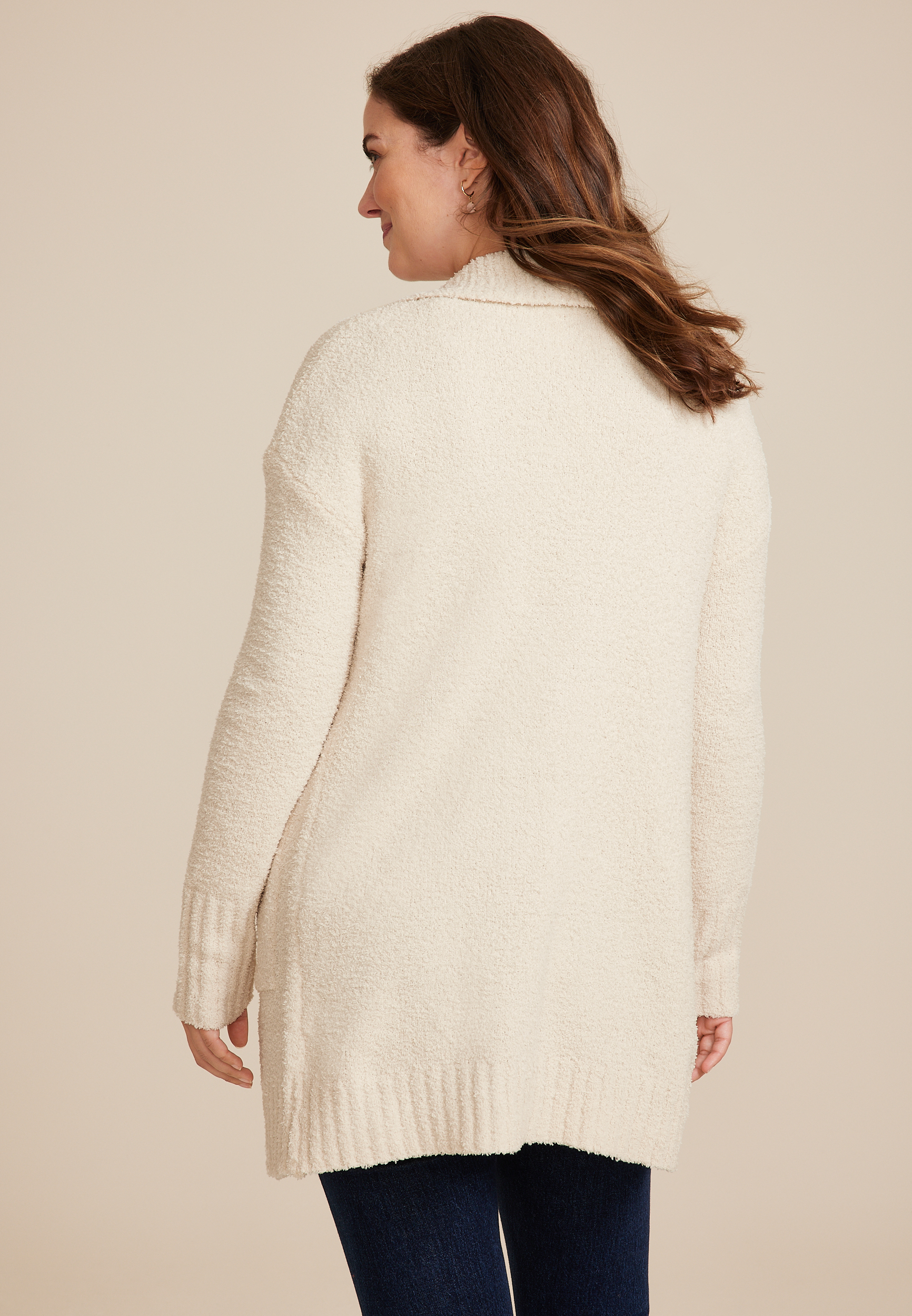 Teddy Knit Pocket Cardigan, COFFEE CREAMER, large
