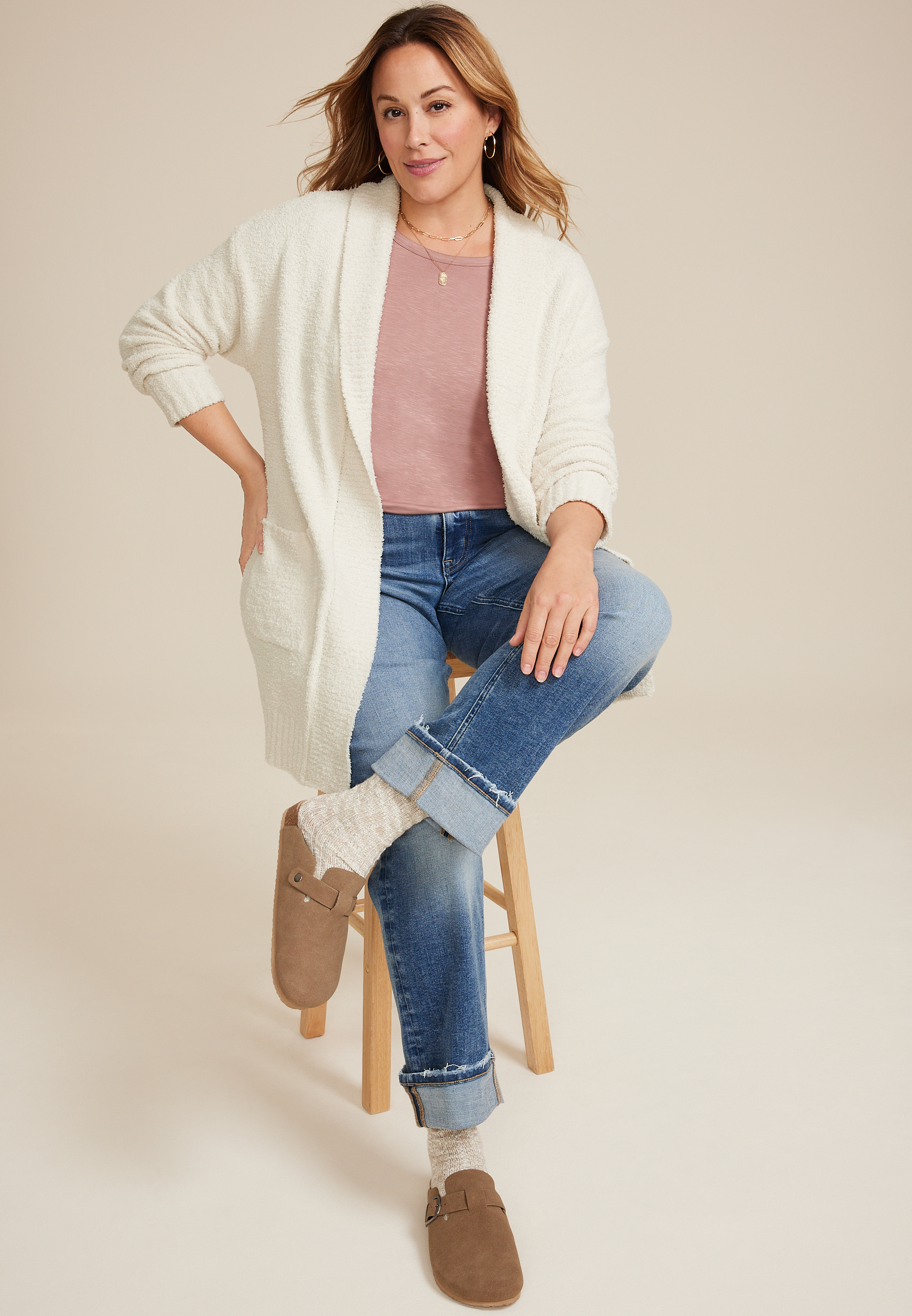 Plus Size Teddy Knit Pocket Cardigan, C9747, large