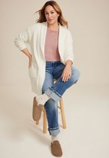 Plus Size Teddy Knit Pocket Cardigan, C9747, small
