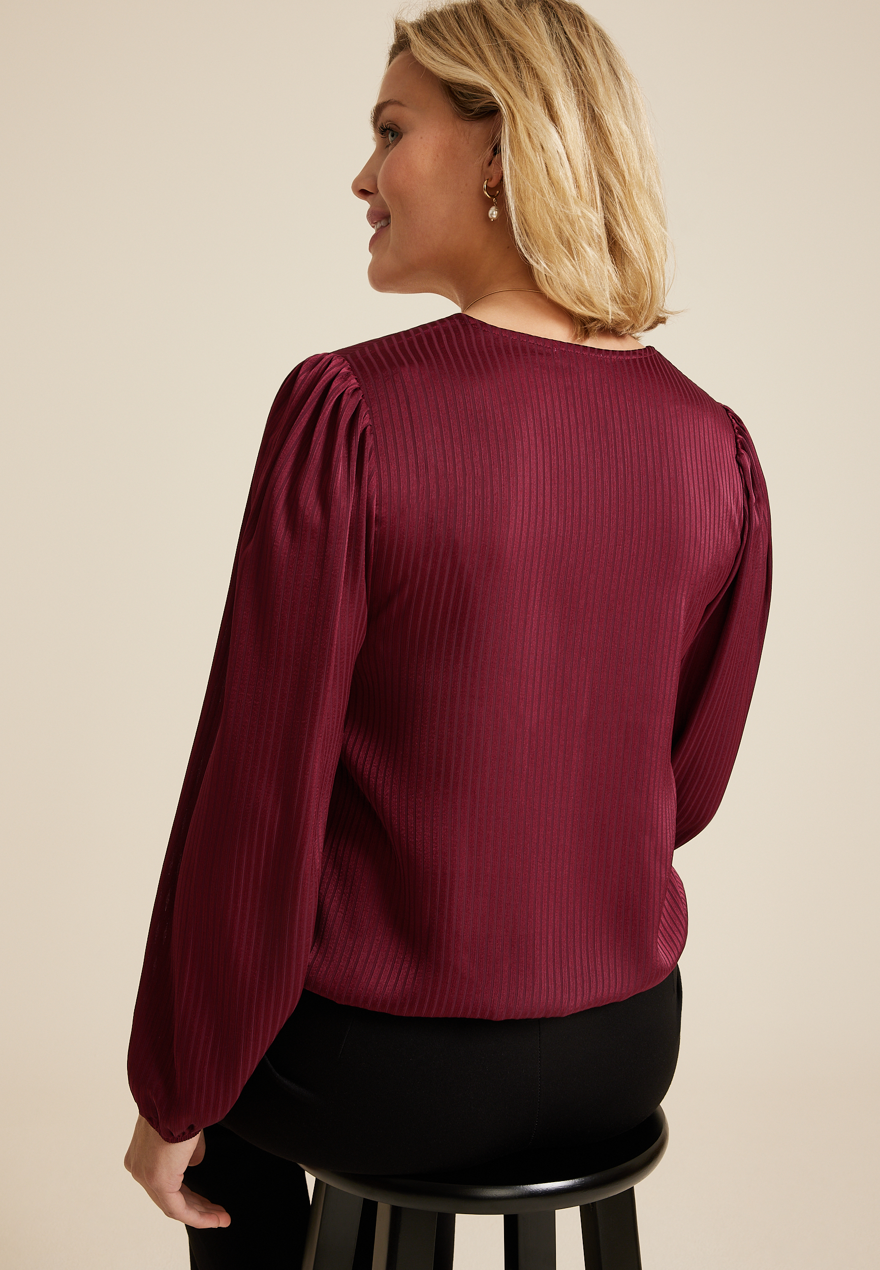 Bubble Hem Long Sleeve Blouse, C830, large