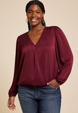 Plus Size Bubble Hem Long Sleeve Blouse, C830, small