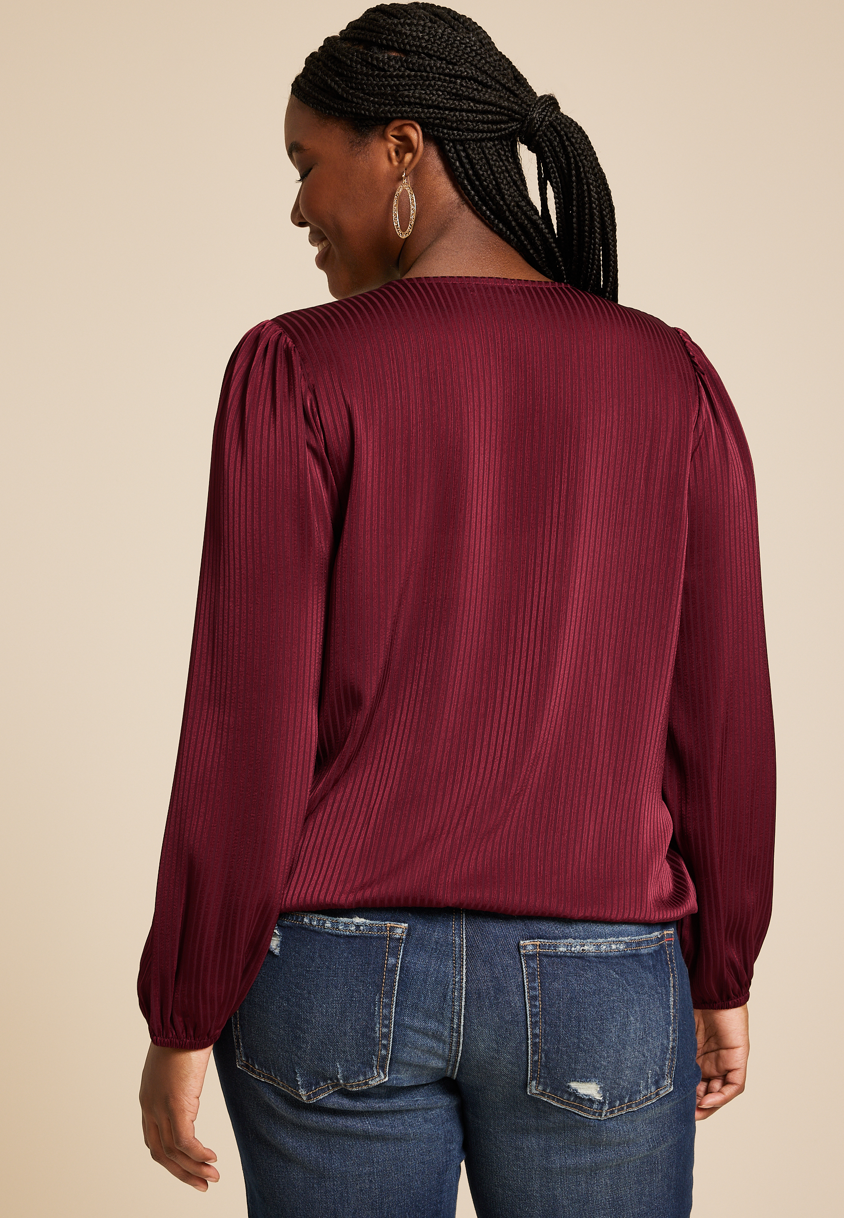 Plus Size Bubble Hem Long Sleeve Blouse, C830, large
