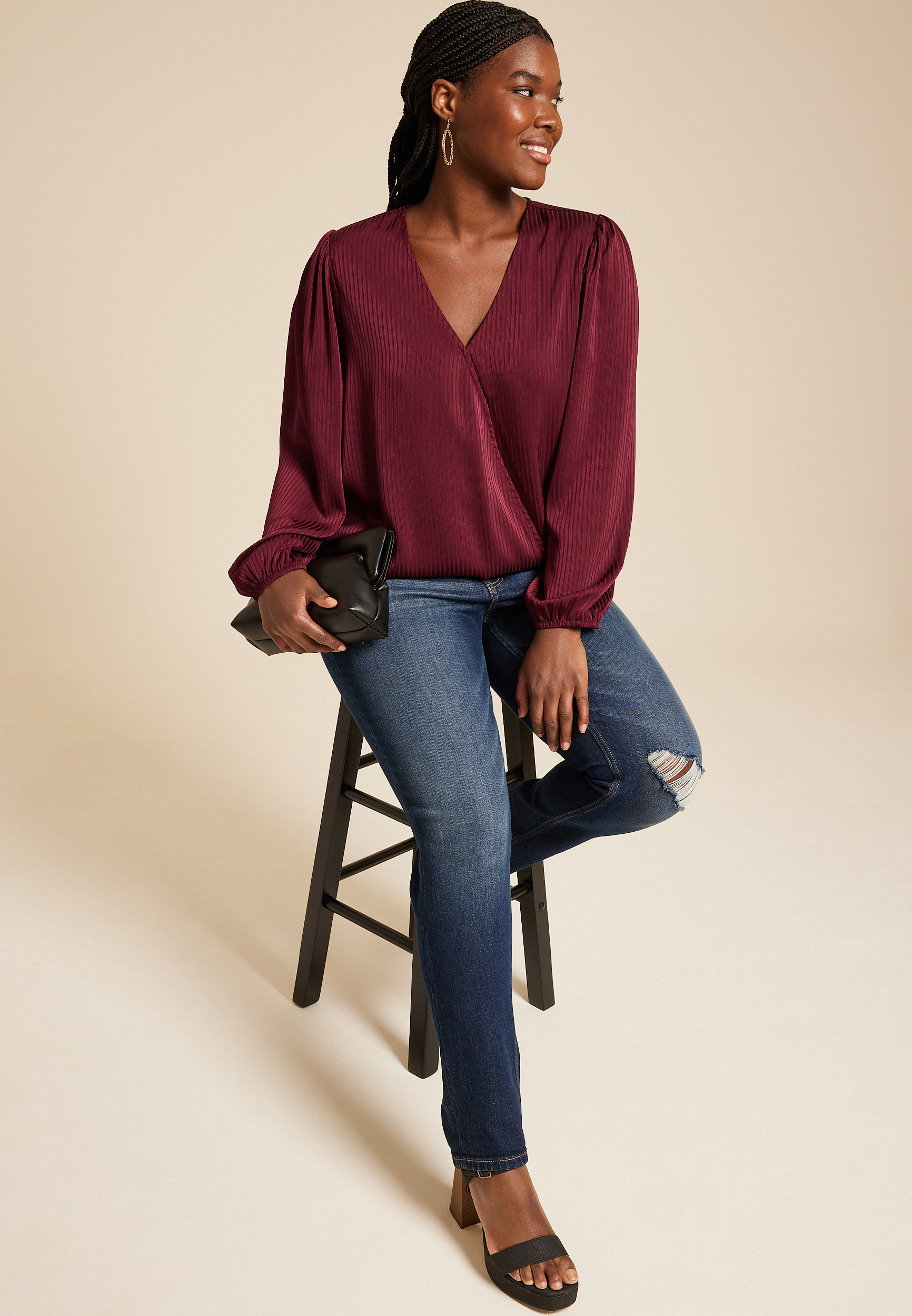 Plus Size Bubble Hem Long Sleeve Blouse, C830, large