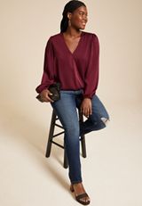 Plus Size Bubble Hem Long Sleeve Blouse, C830, small