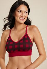 True Stretch Seamless Buffalo Plaid Bralette, REBEL RED COMBO, small