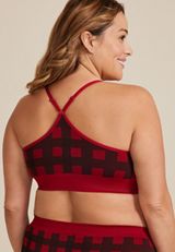 True Stretch Seamless Buffalo Plaid Bralette, REBEL RED COMBO, small