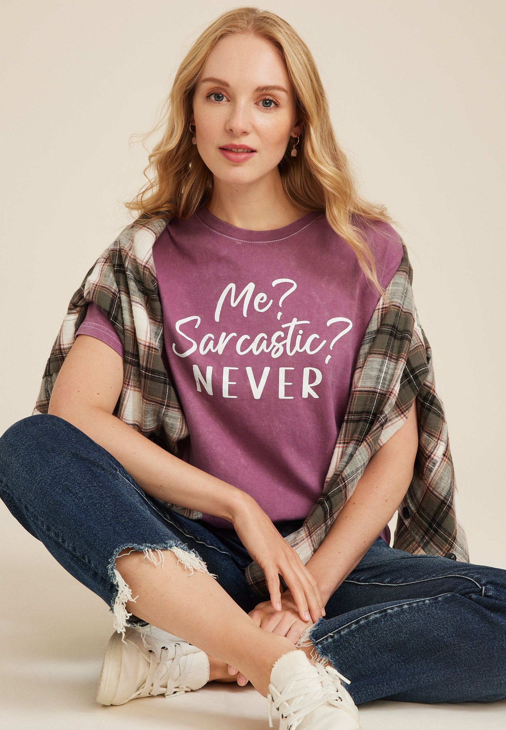 Me Sarcastic Never Relaxed Fit Graphic Tee, GOOSEBERRY, large