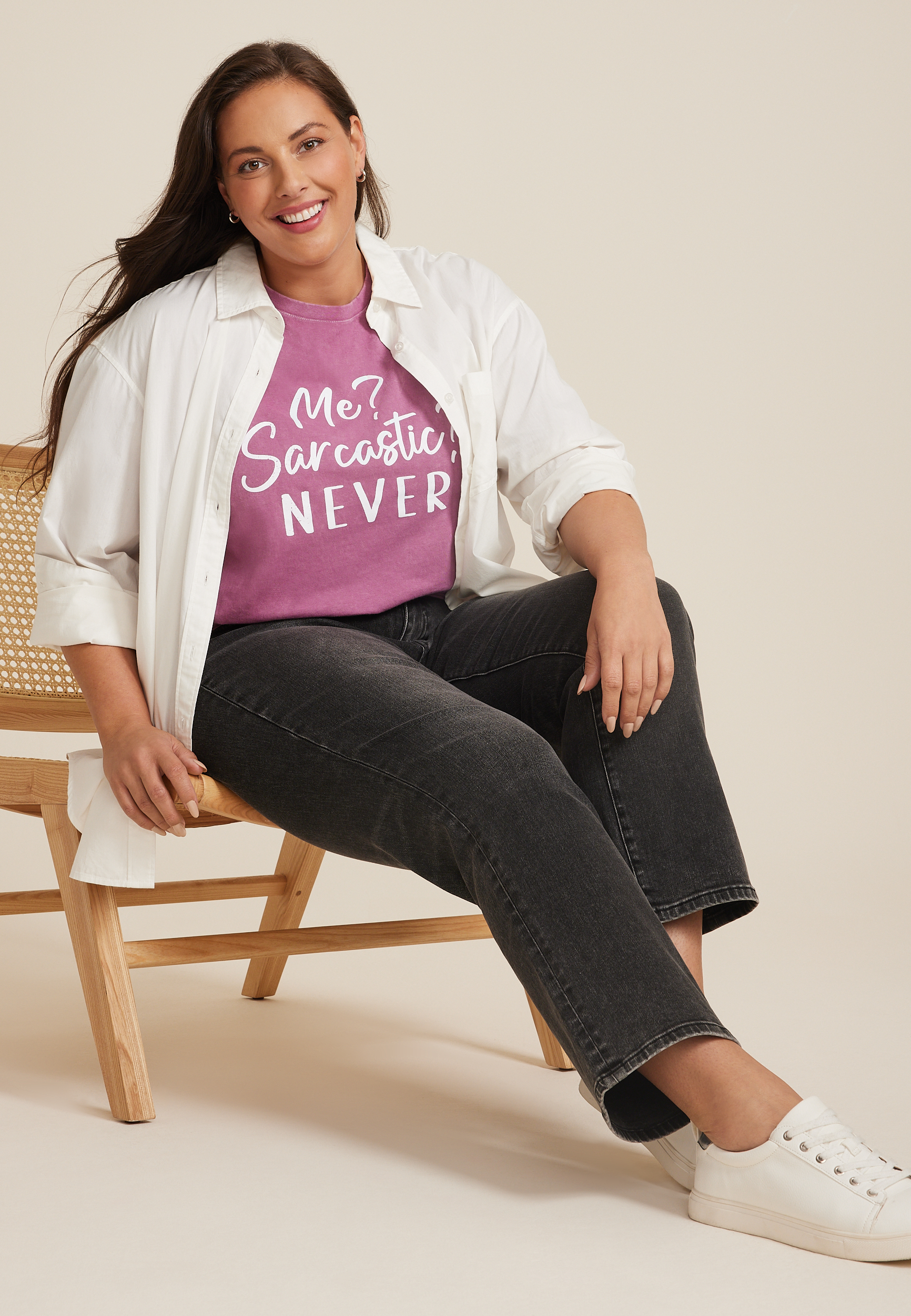 Plus Size Me Sarcastic Never Relaxed Fit Graphic Tee, C3744, large