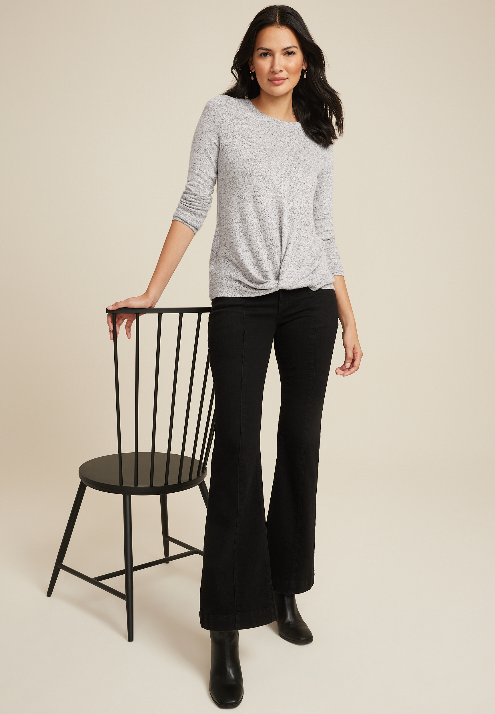 24/7 Austin Knot Hem Long Sleeve Tee, LIGHT HEATHER GRAY, large