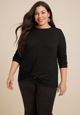 Plus Size 24/7 Austin Knot Hem Long Sleeve Tee, C106, small