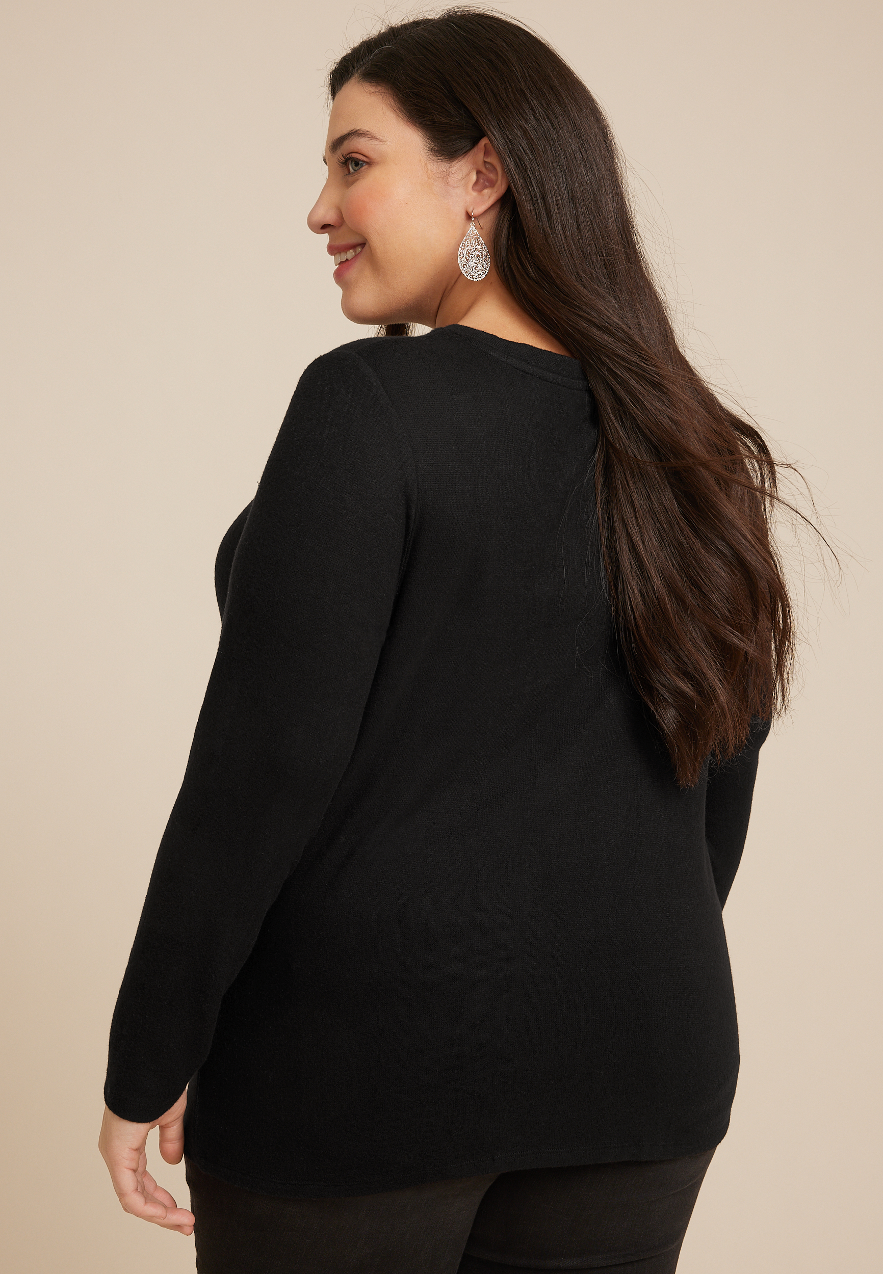 Plus Size 24/7 Austin Knot Hem Long Sleeve Tee, C106, large