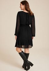 Notch Neck Long Sleeve Skater Dress, C106, small