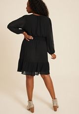 Plus Size Notch Neck Long Sleeve Skater Dress, C106, small