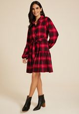 Metallic Plaid Babydoll Dress, REBEL RED COMBO, small