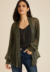Metallic Plisse Blouson Sleeve Cardigan, C2020, small