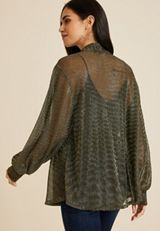 Metallic Plisse Blouson Sleeve Cardigan, C2020, small
