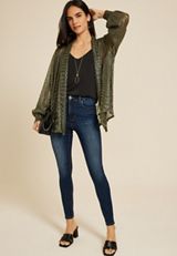 Metallic Plisse Blouson Sleeve Cardigan, C2020, small