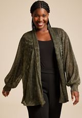 Plus Size Metallic Plisse Blouson Sleeve Cardigan, C2020, small
