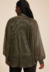 Plus Size Metallic Plisse Blouson Sleeve Cardigan, C2020, small