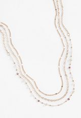 Gold Dainty Triple Beaded Layered Necklace, , small