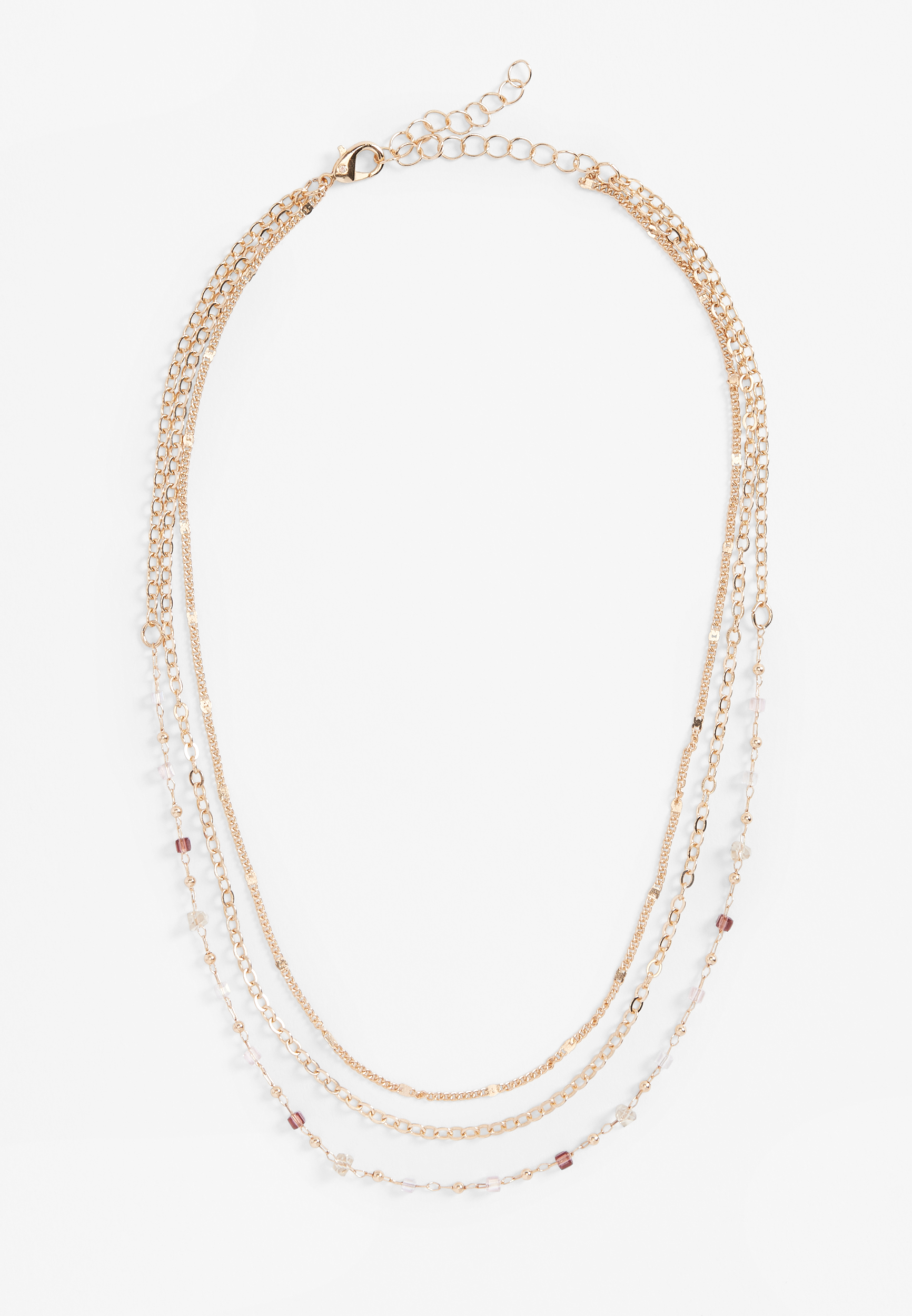 Gold Dainty Triple Beaded Layered Necklace, , large