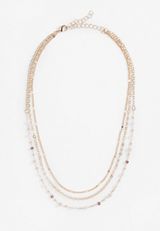 Gold Dainty Triple Beaded Layered Necklace, , small