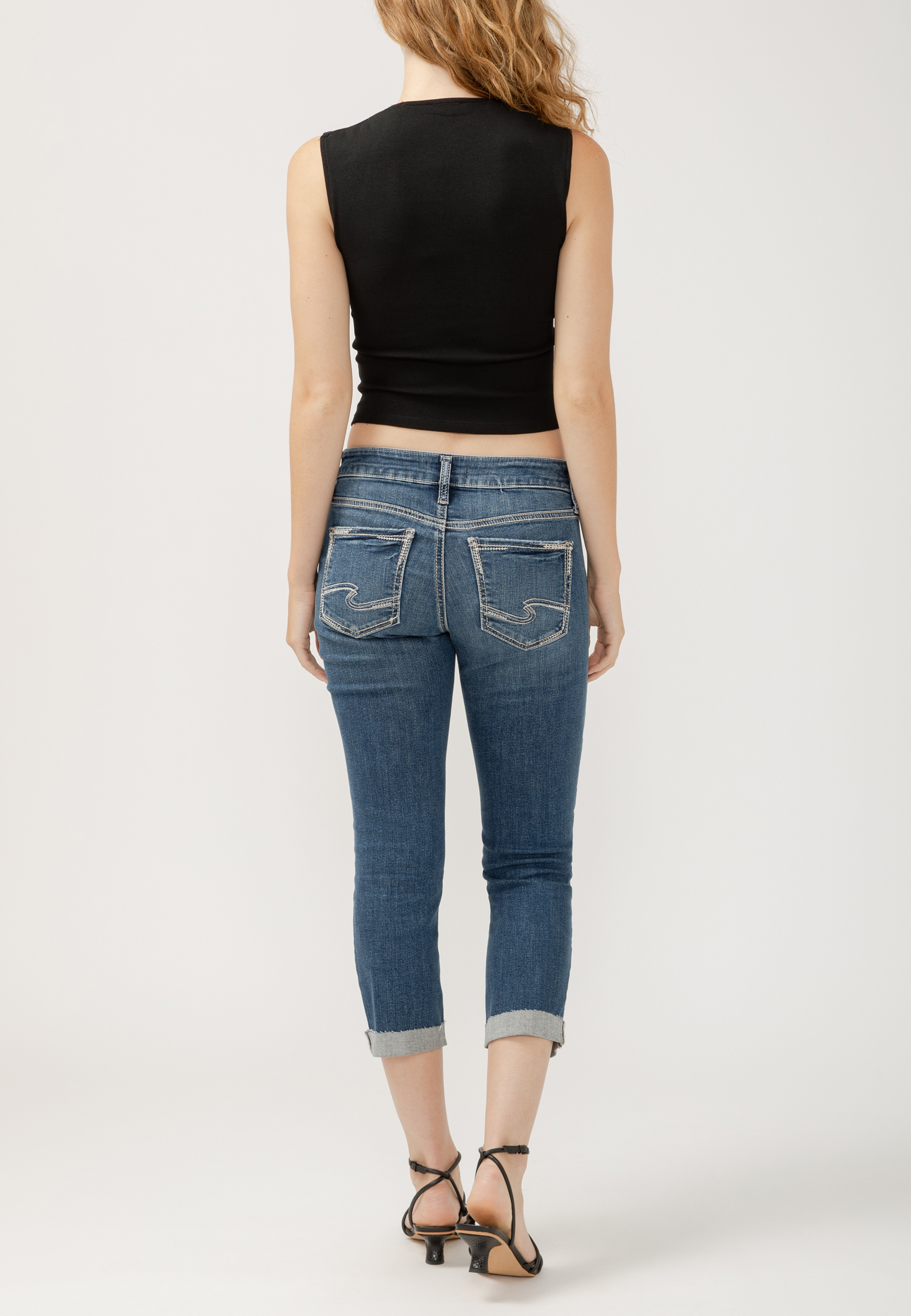 Silver Jeans Co.&reg; Britt Curvy Low Rise Raw Cuff Hem Cropped Jean, , large