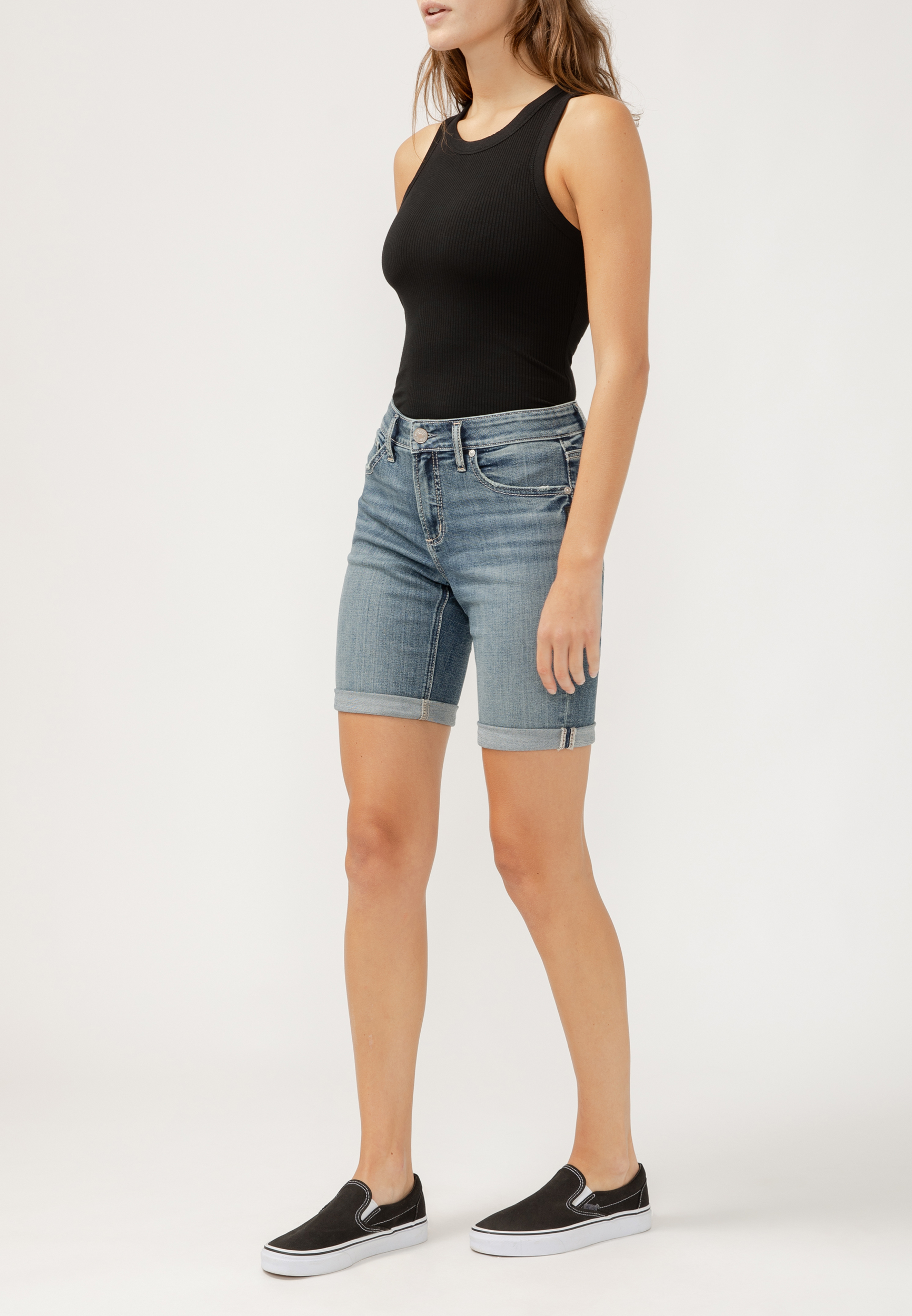 Silver Jeans Co.&reg; Elyse Mid Rise Luxe Stretch Rolled Hem 9in Bermuda Short, , large