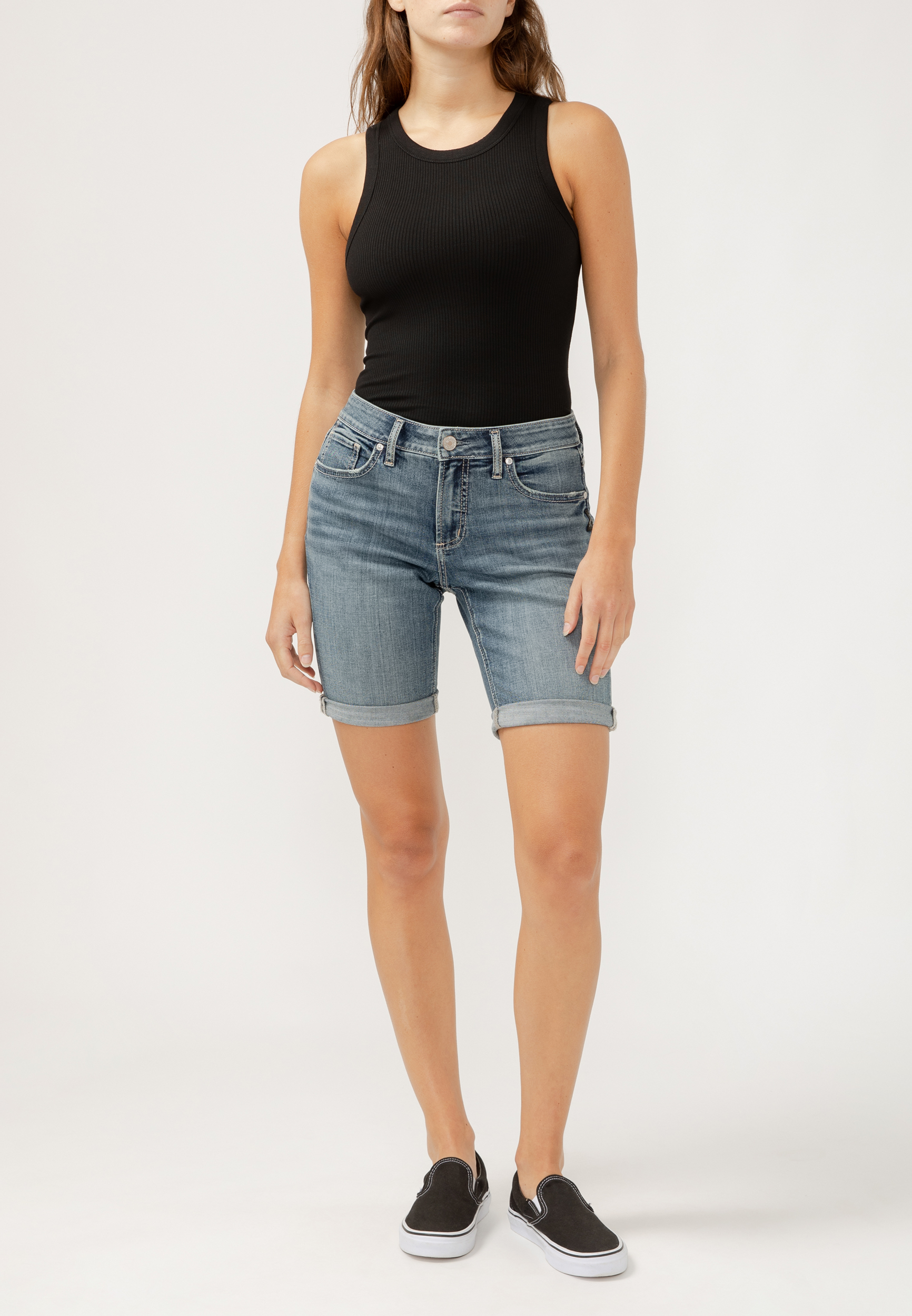 Silver Jeans Co.&reg; Elyse Mid Rise Luxe Stretch Rolled Hem 9in Bermuda Short, , large