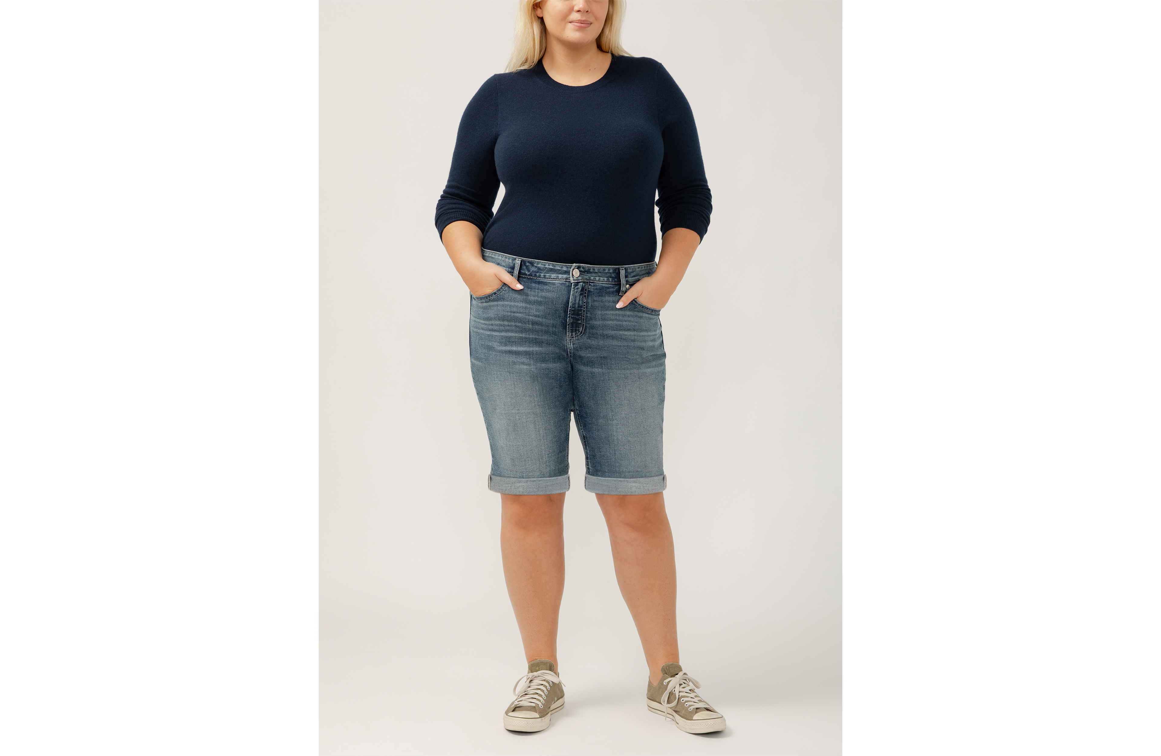 Plus Silver Jeans Co.® Elyse Mid Rise Luxe Stretch Rolled Hem 9in Bermuda Short