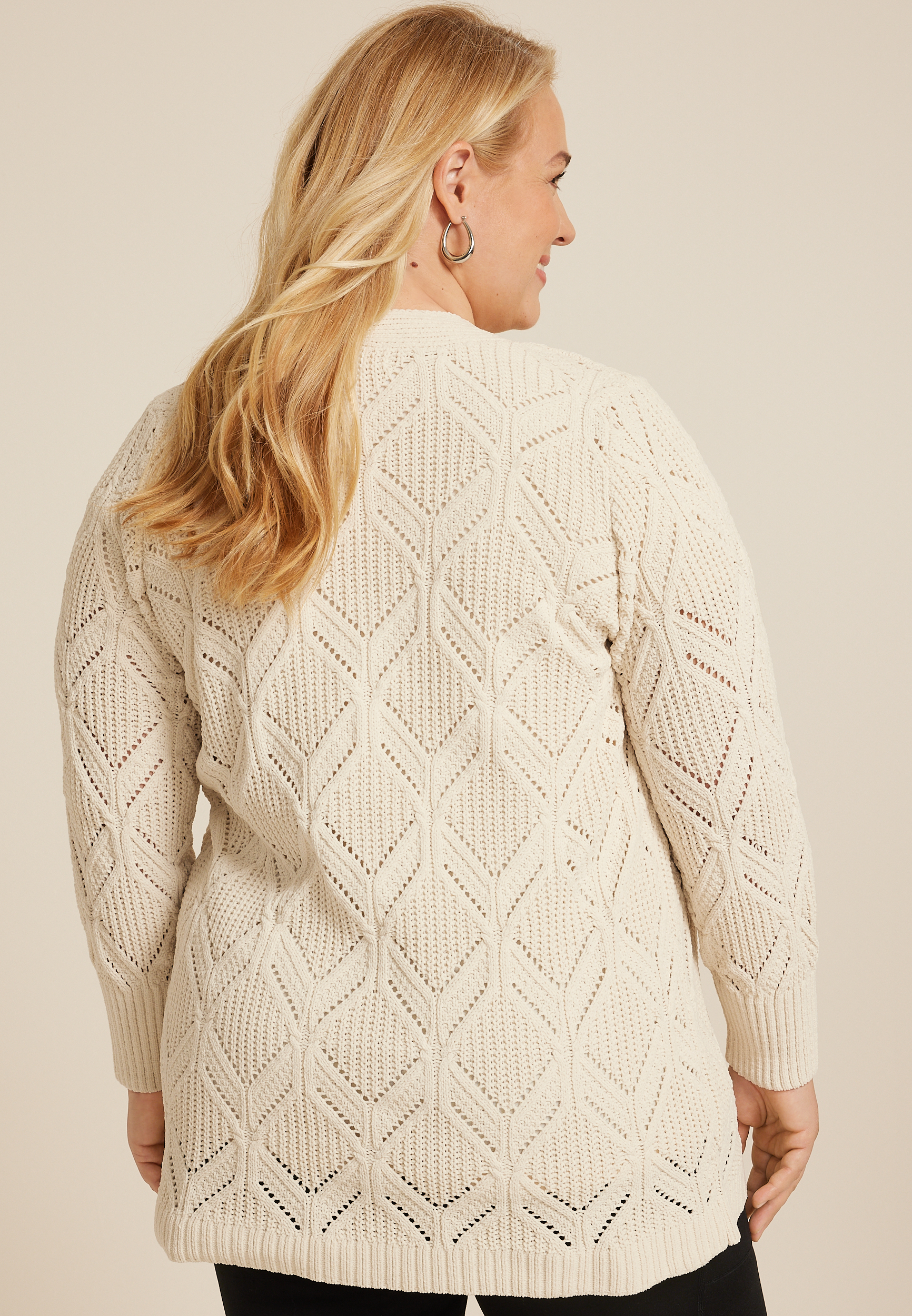 Plus Diamond Stitch Pocket Cardigan