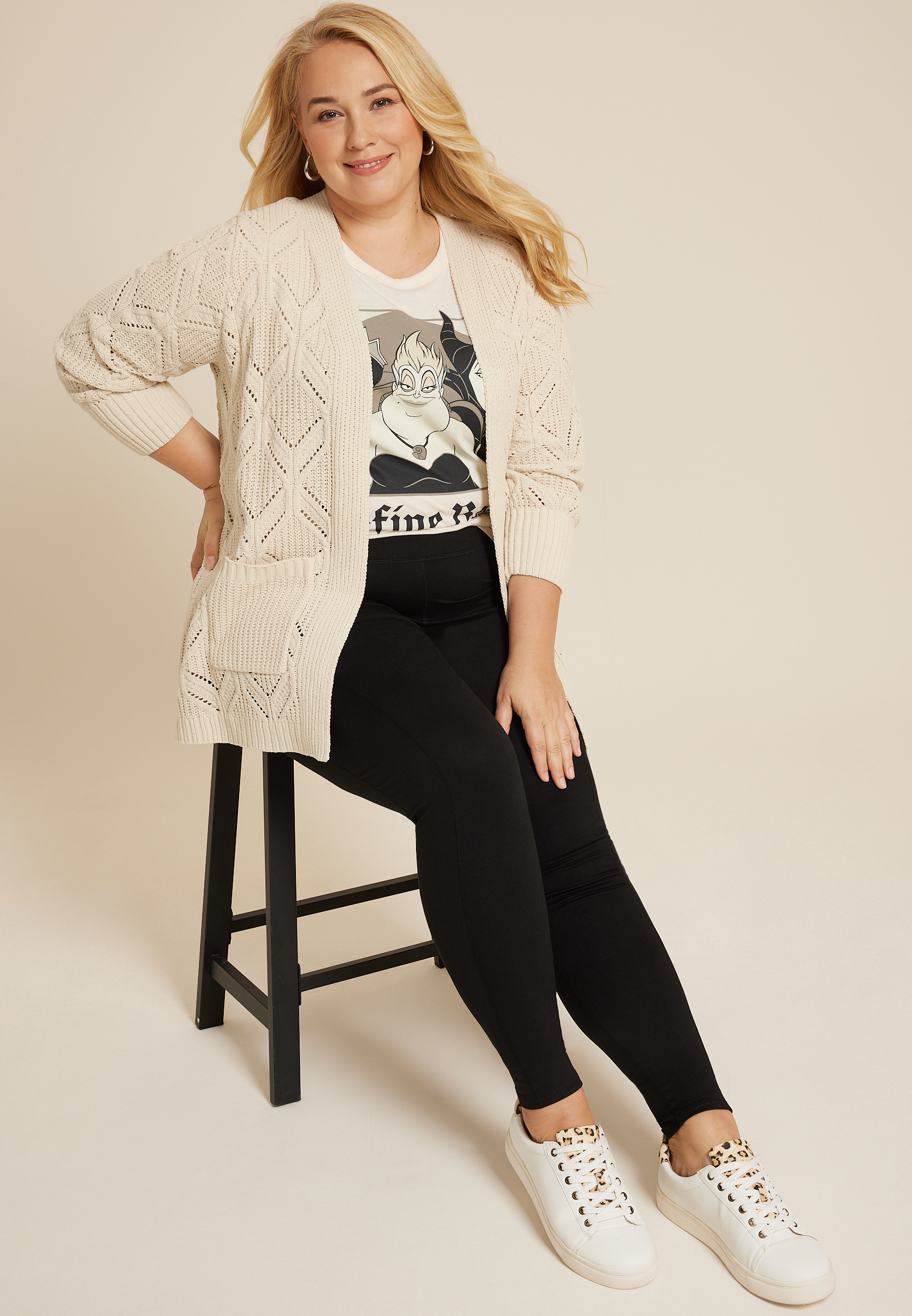 Plus Diamond Stitch Pocket Cardigan