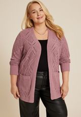 Plus Size Diamond Stitch Pocket Cardigan, C7249, small